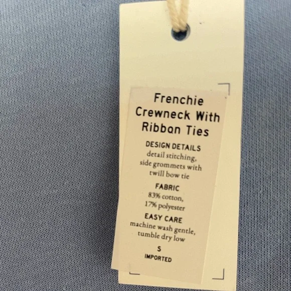 NWT Mersea Frenchie Tie Side Crewneck. SIZE Small. In Periwinkle - Picture 6 of 7